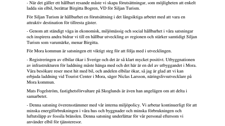 Siljan Turism laddar hållbart
