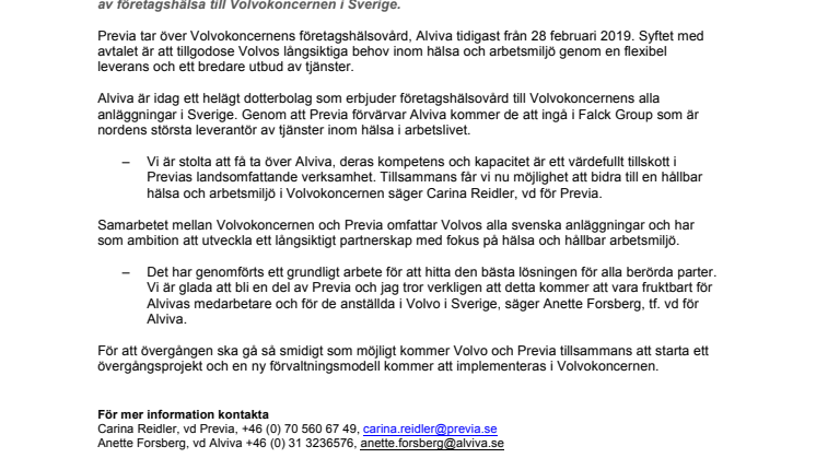 Previa skriver avtal om företagshälsa med Volvokoncernen