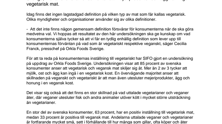 2 av 3 konsumenter tycker att mjölk, ost och ägg kan ingå i vegetarisk kost 