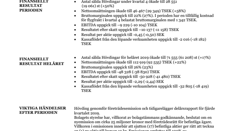 ​Hövdings största kvartalsomsättning hittills