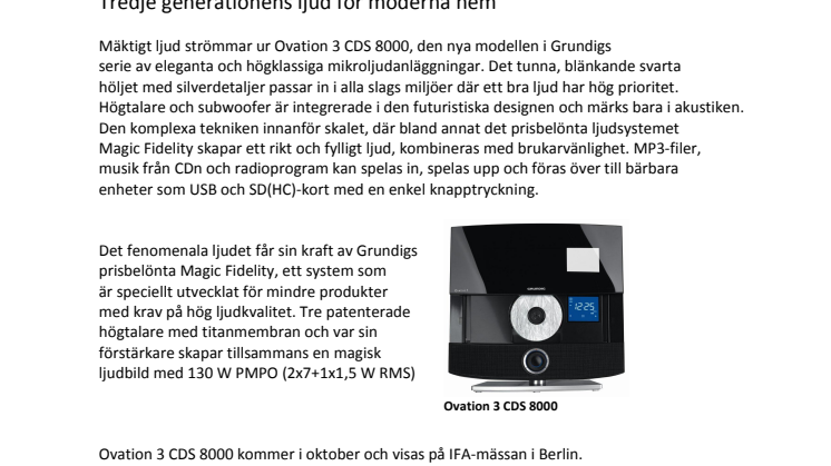 IFA-nytt! Mikroljudanläggningen Ovation 3 CDS 8000; Tredje generationens ljud för moderna hem