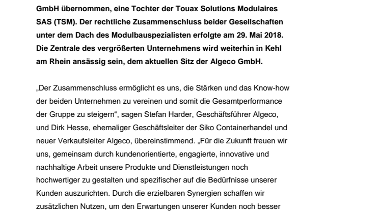 Algeco baut Position auf dem deutschen Markt aus