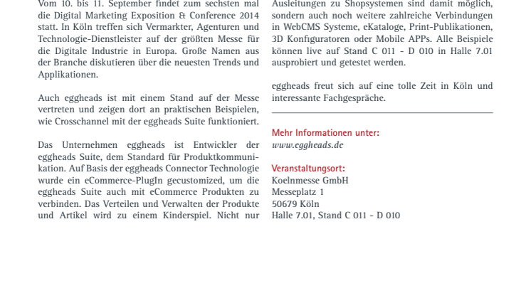 EGGHEADS PRÄSENTIERT DURCHGÄNGIGES  CROSSCHANNEL SYSTEM