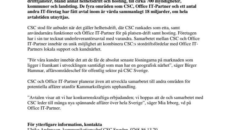 CSC och Office IT-Partner samarbetar kring mångmiljardavtal