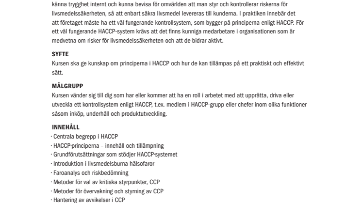 HACCP i praktiken