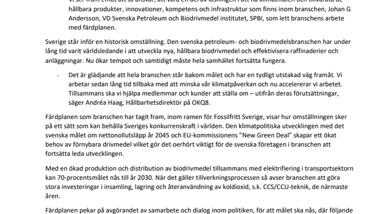 Petroleum- och biodrivmedelsbranschen klimatneutral 2045
