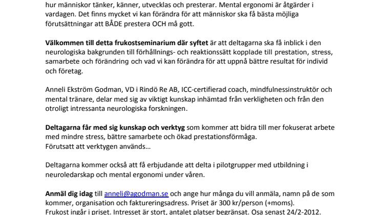 Neuroledarskap och Mental Ergonomi till frukost
