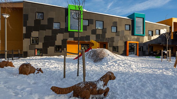 Kilden barnehage på Årvoll i Oslo, tegnet av LINK arkitektur, er nominert til Årets bygg.  Foto: Tove Lauluten/FutureBuilt.