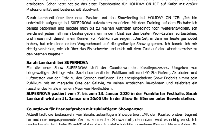 Sarah Lombardi begibt sich in Frankfurt mit SUPERNOVA auf eine unvergessliche Reise von der Erde zu den Sternen 