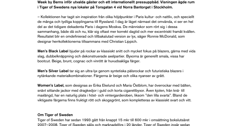 Rysk-franska toner i Tiger of Swedens höst- och vinterkollektion 2009