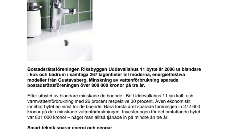 Brf bytte blandare och sparade 800 000 kr på tre år