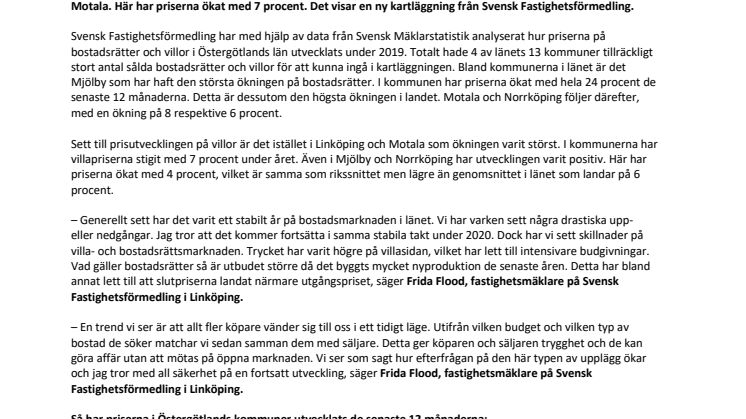 Ny kartläggning över bostadsåret 2019: Mjölby ökade mest i landet