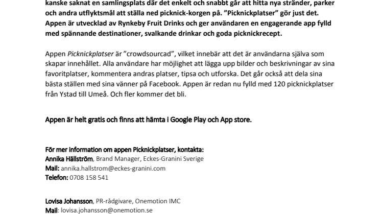 Ska du på picknick i sommar? ”Picknickplatser” hjälper dig att hitta rätt!  