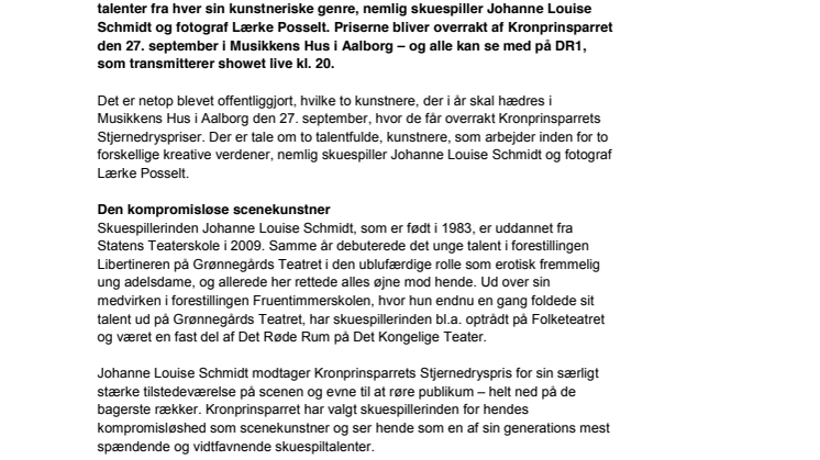 Kronprinsparrets Stjernedryspriser går til fototalent og skuespilkomet