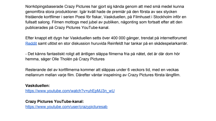 Crazy Pictures gör succé på YouTube med nya Poesi för fiskar med över 400 000 visningar på mindre än ett dygn