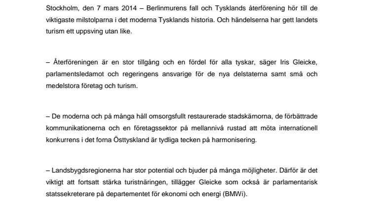 Framgång utan like för reselandet Tyskland: 25 år efter Berlinmurens fall och Tysklands återförening