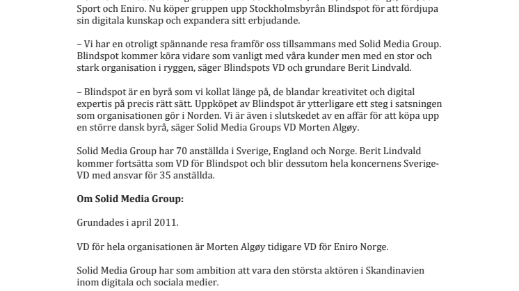 Norska Solid Media group köper digital byrå i Sverige