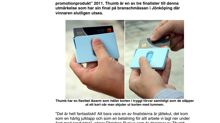 Thumb® nominerad till ”Årets promotionprodukt”