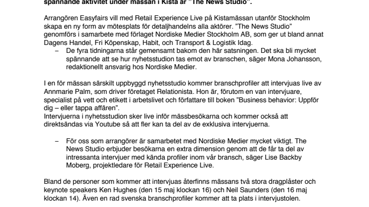 Nyhetsstudio på Retail Experience Live
