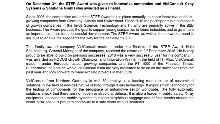 VisiConsult becomes STEP Award finalist 2018