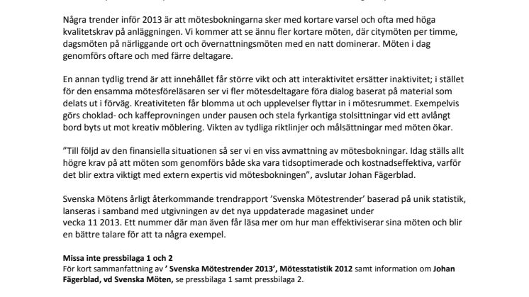 Så blir de svenska mötestrenderna 2013 - Svenska Möten listar fem trender