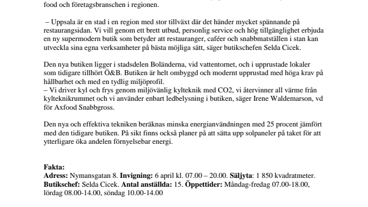 Axfood Snabbgross flyttar till ny butik i Uppsala