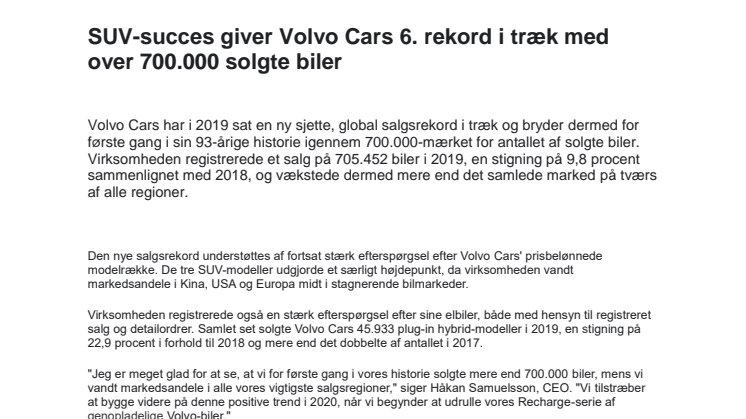 SUV-succes giver Volvo Cars 6. rekord i træk med over 700.000 solgte biler  