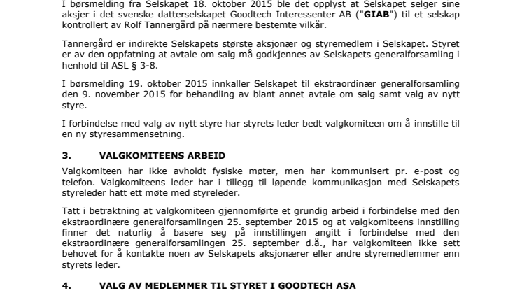 Valgkomiteens innstilling