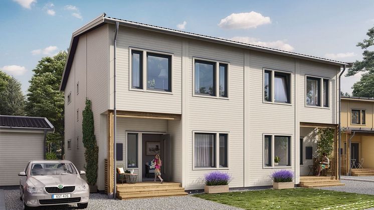 Brf Björnö Vik 2 - 3D-bild av parhusens framsida