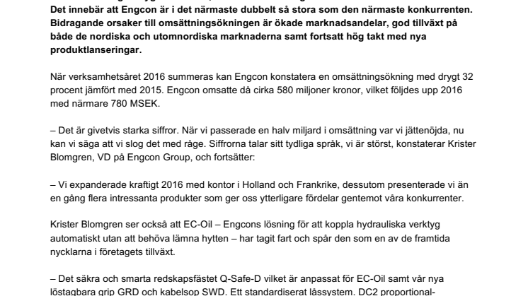 Engcon störst igen – omsatte nästan dubbelt så mycket som närmaste konkurrenten