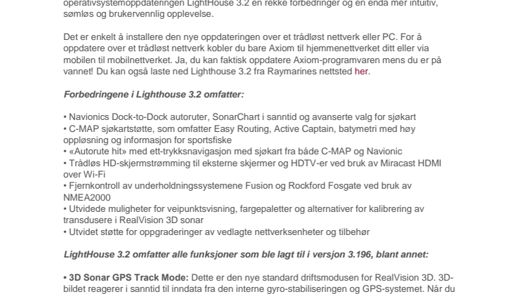 Raymarine: Programvareoppdatering for Raymarine Axiom: Den nye LightHouse 3.2 omfatter ytterligere forbedringer