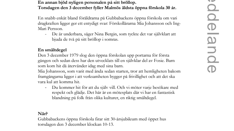 Malmös äldsta öppna förskola fyller 30 år