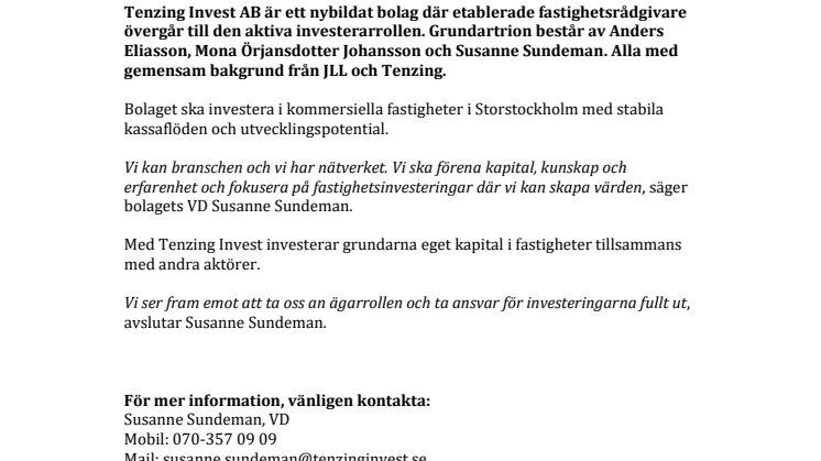 Tenzing Invest - En aktiv fastighetsinvesterare