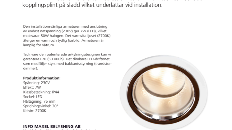 Effektiv våtrumsbelysning från Maxel