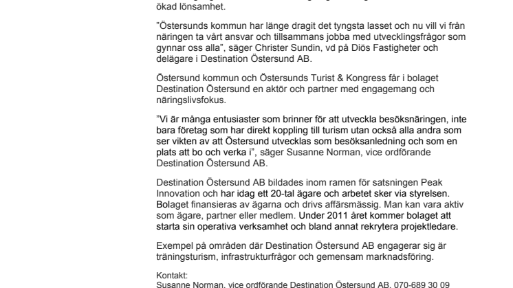 Nytt Destinationsbolag stärker Östersund