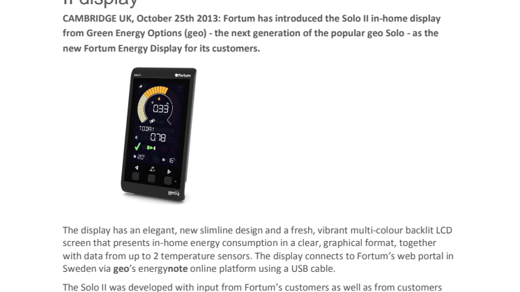 Fortum chooses the next-generation GEO Solo II display