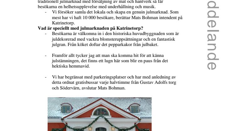 Katrinetorp - södra Sveriges vackraste julmarknad. 2-4 december