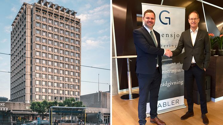 Konsernsjef Aksel Bjerkvik (t.v.), kunne fortelle at det ble spontan applaus da vi kunngjorde beslutningen på personalmøte i forrige uke. Eirik Thrygg (t.h.), adm. direktør i Höegh Eiendom. 