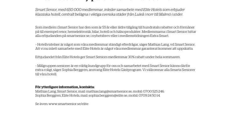 Smart Senior inleder samarbete med Elite Hotels