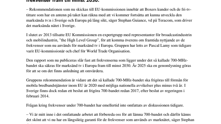 Frekvenser för marksänd tv säkras fram till 2030
