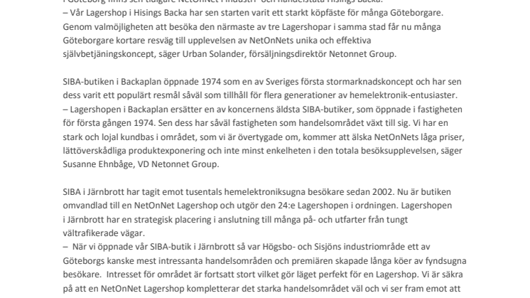 NetOnNet öppnar ytterligare två Lagershoppar i Göteborg