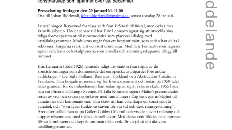 Pressvisning: Erik Lennarth på Malmö Konstmuseum 