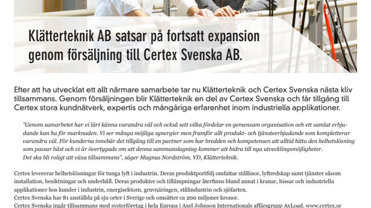 Certex och Klätterteknik växer tillsammans inom industriella reparbeten 