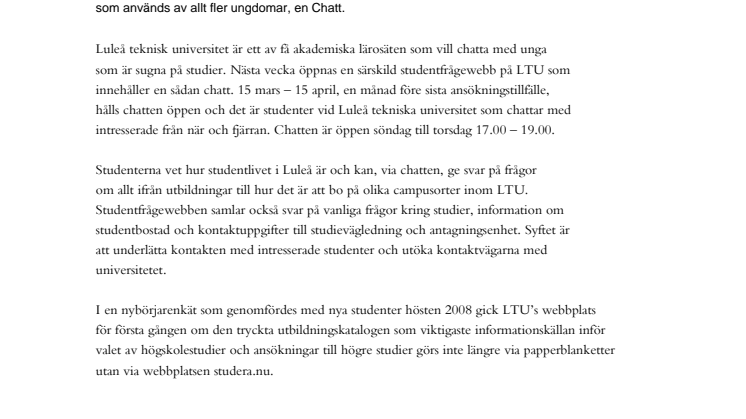 Sugna på studier vid LTU nås via Chatt