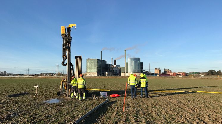 Provborrning av marken utanför Tekniska Verken i Linköping.