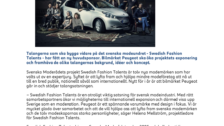 Peugeot ny partner till Svenska Moderådets  talangsatsning Swedish Fashion Talents 