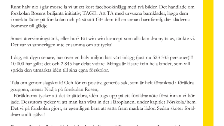 Över 550.000 såg Fagersta kommuns facebookinlägg om TAGE. 
