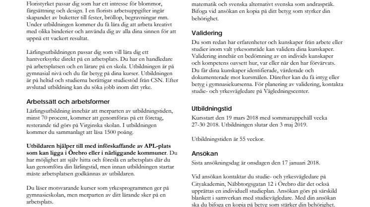 Florist - Informationsblad