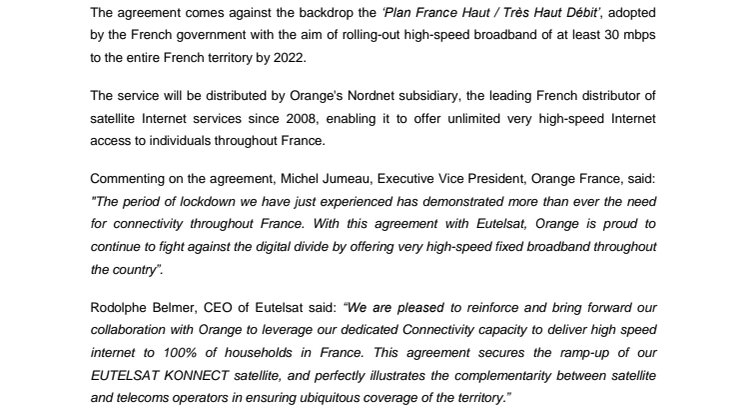Orange partners with Eutelsat to provide broadband via satellite throughout France