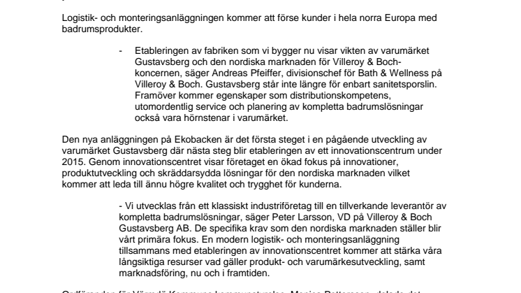 Första spadtaget för Villeroy & Boch Gustavsbergs nya fabrik på Ekobacken – investeringen ett led i Gustavsbergs nya inriktning